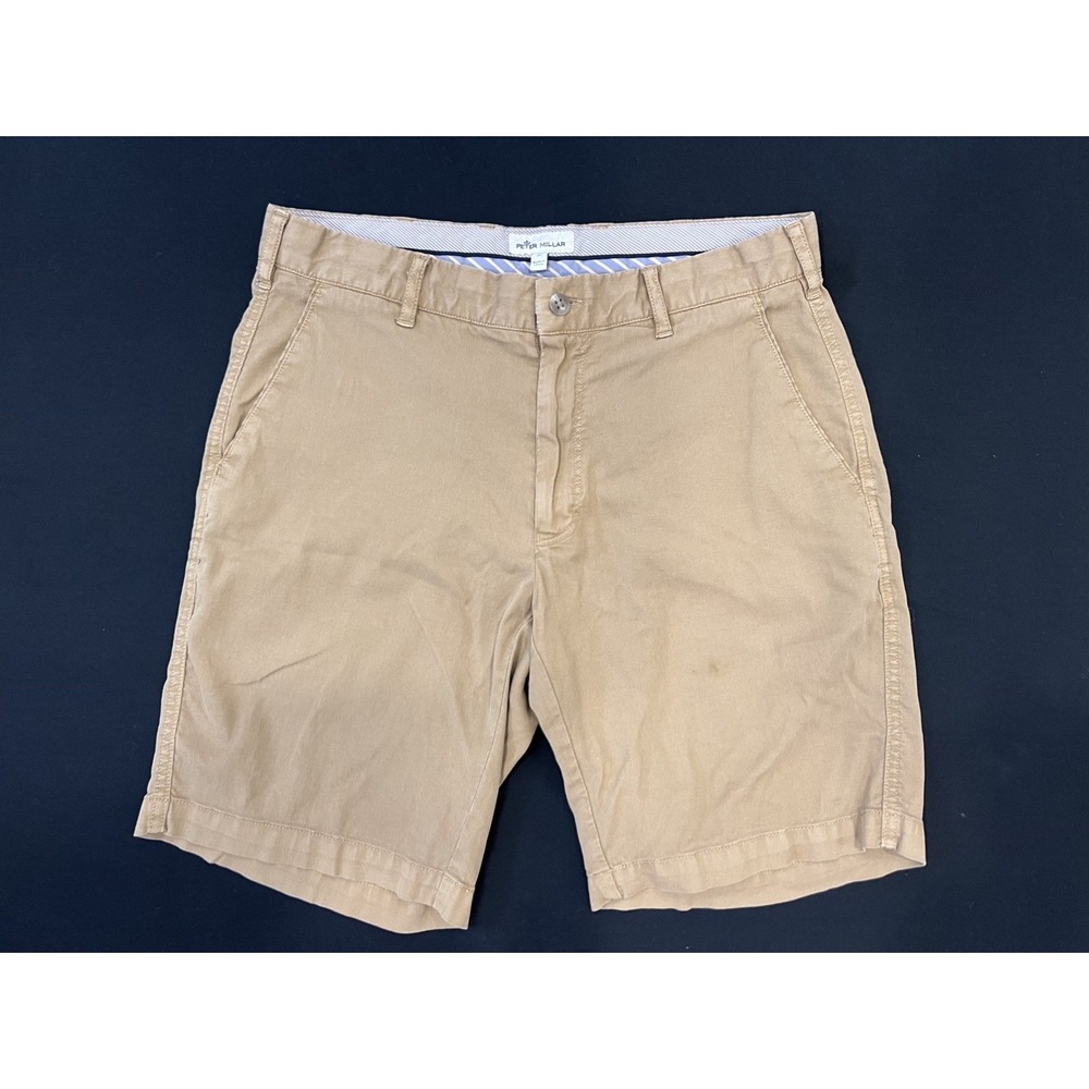 Peter Millar Bedford Corduroy Shorts Khaki Tan Flat Front 9 Inch Inseam Men's 30